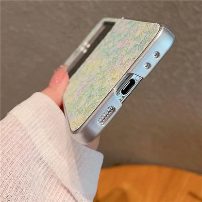 For Samsung Galaxy Z Flip5 5G Case Glitter Flower Pattern Phone Back Cover