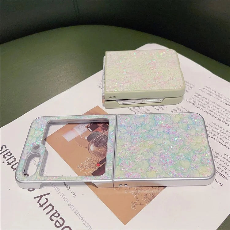 For Samsung Galaxy Z Flip5 5G Case Glitter Flower Pattern Phone Back Cover