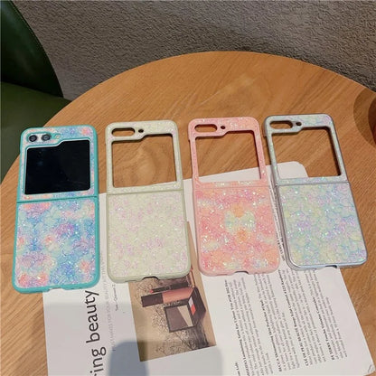 For Samsung Galaxy Z Flip5 5G Case Glitter Flower Pattern Phone Back Cover