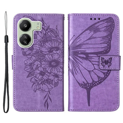 YB Imprinting Series-4 For Xiaomi Redmi 13C 4G / Poco C65 4G Case Butterfly Leather Cover with Strap