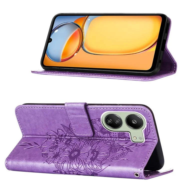 YB Imprinting Series-4 For Xiaomi Redmi 13C 4G / Poco C65 4G Case Butterfly Leather Cover with Strap