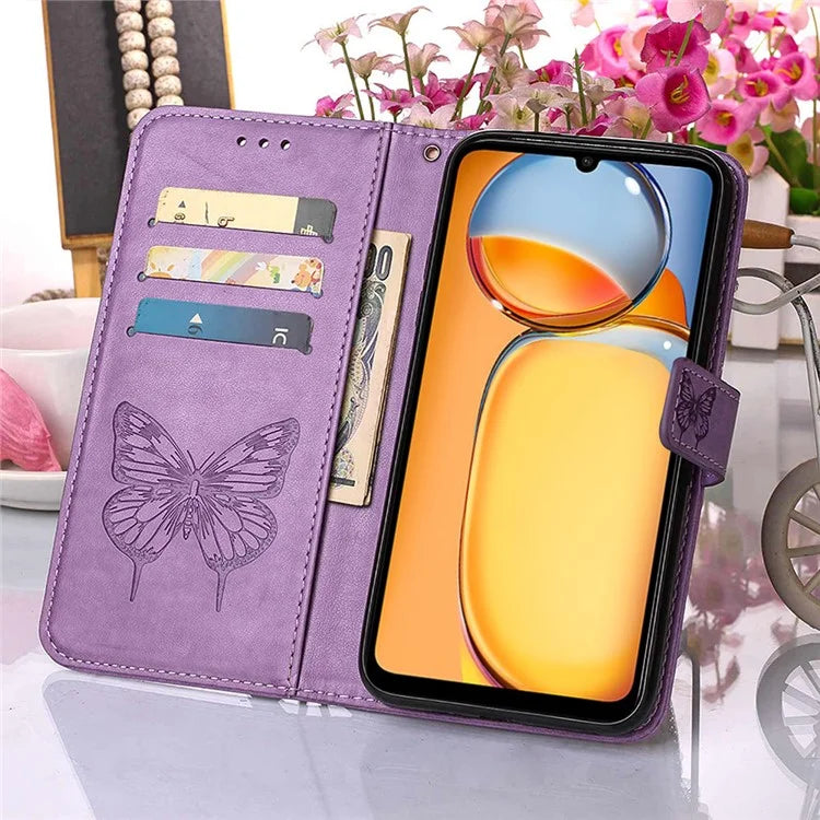 YB Imprinting Series-4 For Xiaomi Redmi 13C 4G / Poco C65 4G Case Butterfly Leather Cover with Strap
