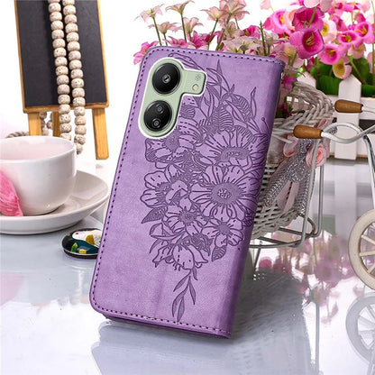 YB Imprinting Series-4 For Xiaomi Redmi 13C 4G / Poco C65 4G Case Butterfly Leather Cover with Strap