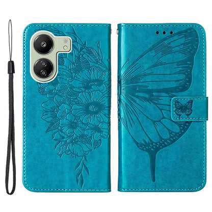 YB Imprinting Series-4 For Xiaomi Redmi 13C 4G / Poco C65 4G Case Butterfly Leather Cover with Strap
