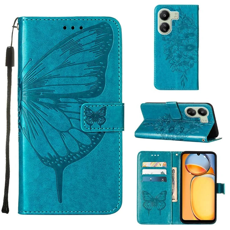 YB Imprinting Series-4 For Xiaomi Redmi 13C 4G / Poco C65 4G Case Butterfly Leather Cover with Strap