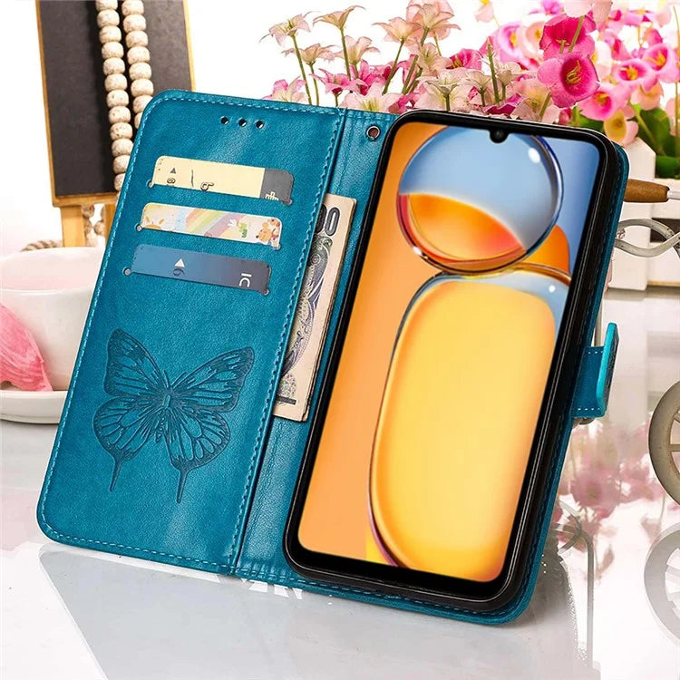 YB Imprinting Series-4 For Xiaomi Redmi 13C 4G / Poco C65 4G Case Butterfly Leather Cover with Strap