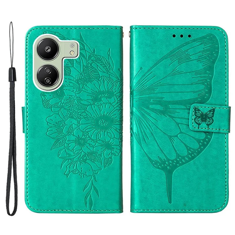 YB Imprinting Series-4 For Xiaomi Redmi 13C 4G / Poco C65 4G Case Butterfly Leather Cover with Strap