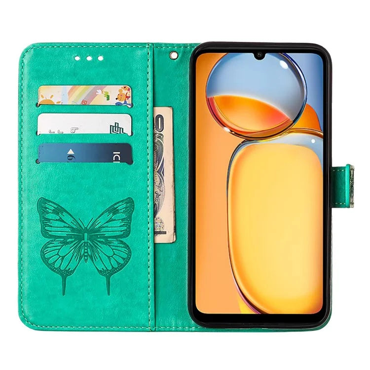 YB Imprinting Series-4 For Xiaomi Redmi 13C 4G / Poco C65 4G Case Butterfly Leather Cover with Strap