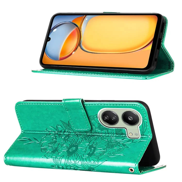 YB Imprinting Series-4 For Xiaomi Redmi 13C 4G / Poco C65 4G Case Butterfly Leather Cover with Strap