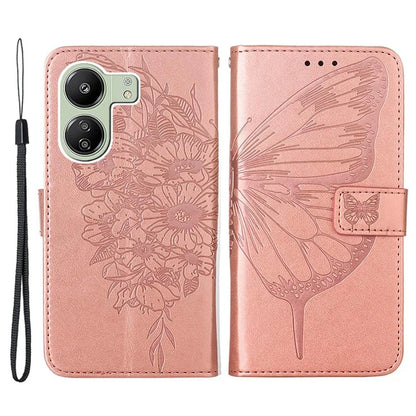 YB Imprinting Series-4 For Xiaomi Redmi 13C 4G / Poco C65 4G Case Butterfly Leather Cover with Strap