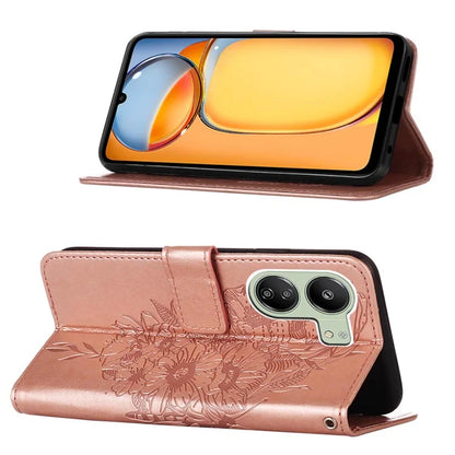 YB Imprinting Series-4 For Xiaomi Redmi 13C 4G / Poco C65 4G Case Butterfly Leather Cover with Strap