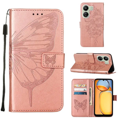 YB Imprinting Series-4 For Xiaomi Redmi 13C 4G / Poco C65 4G Case Butterfly Leather Cover with Strap