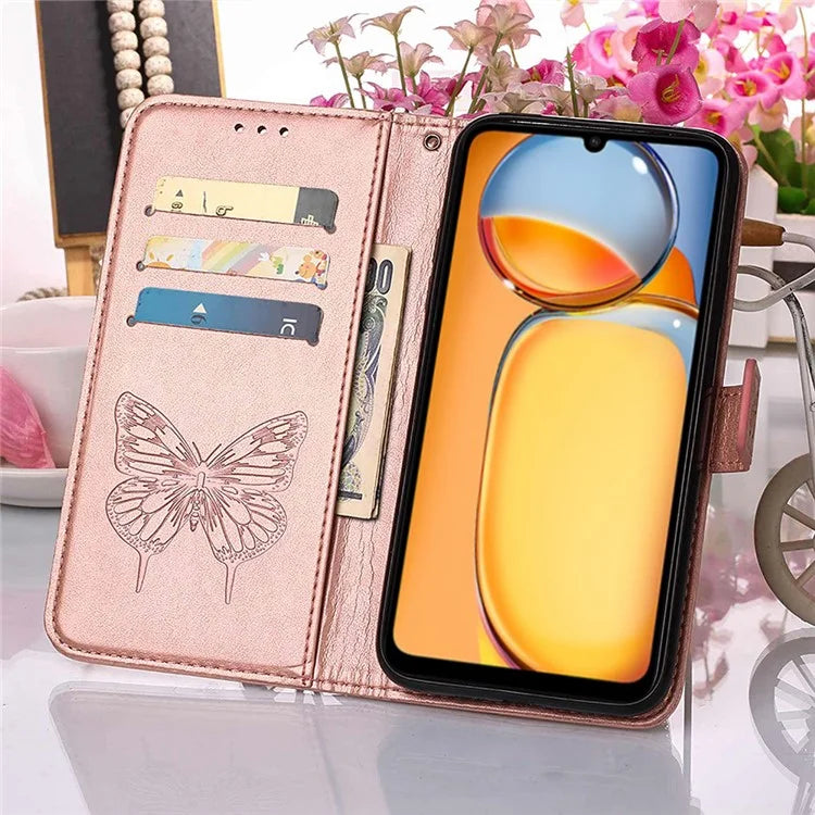 YB Imprinting Series-4 For Xiaomi Redmi 13C 4G / Poco C65 4G Case Butterfly Leather Cover with Strap