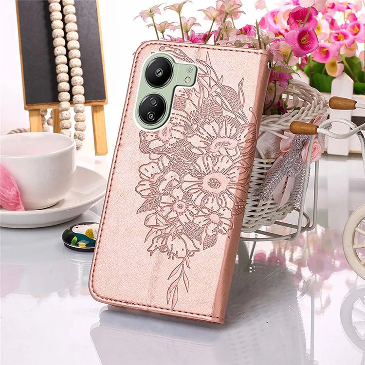 YB Imprinting Series-4 For Xiaomi Redmi 13C 4G / Poco C65 4G Case Butterfly Leather Cover with Strap