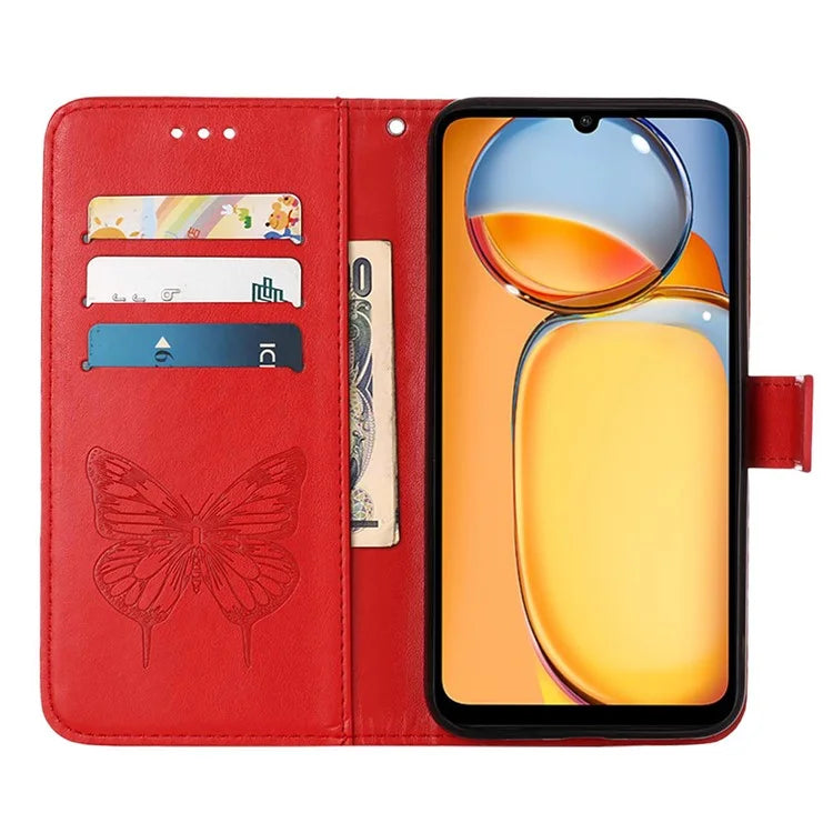 YB Imprinting Series-4 For Xiaomi Redmi 13C 4G / Poco C65 4G Case Butterfly Leather Cover with Strap