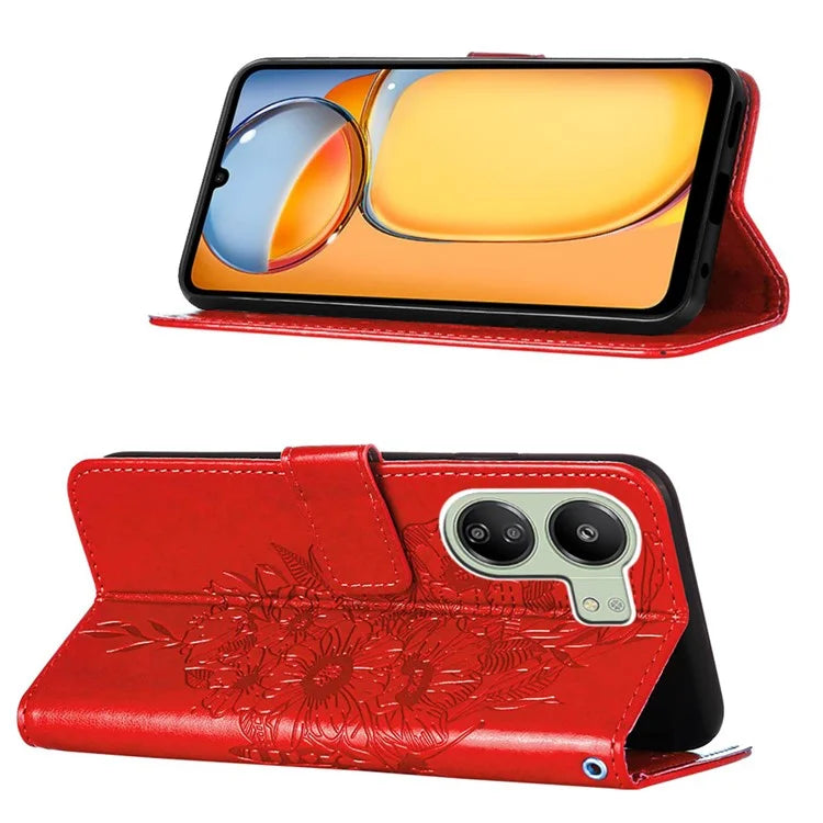 YB Imprinting Series-4 For Xiaomi Redmi 13C 4G / Poco C65 4G Case Butterfly Leather Cover with Strap