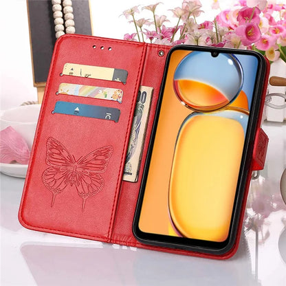 YB Imprinting Series-4 For Xiaomi Redmi 13C 4G / Poco C65 4G Case Butterfly Leather Cover with Strap