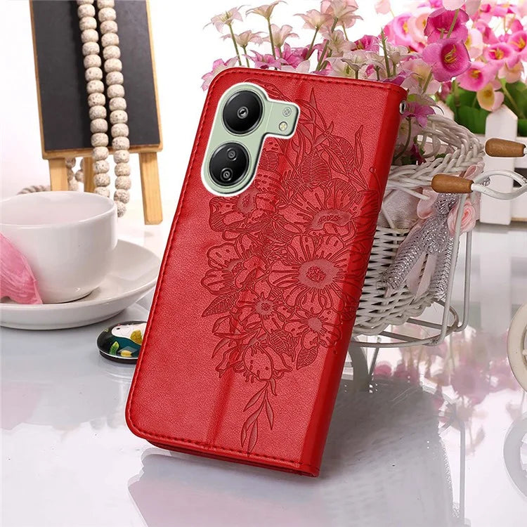 YB Imprinting Series-4 For Xiaomi Redmi 13C 4G / Poco C65 4G Case Butterfly Leather Cover with Strap