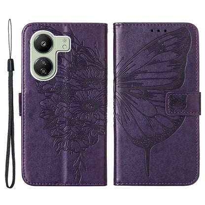 YB Imprinting Series-4 For Xiaomi Redmi 13C 4G / Poco C65 4G Case Butterfly Leather Cover with Strap