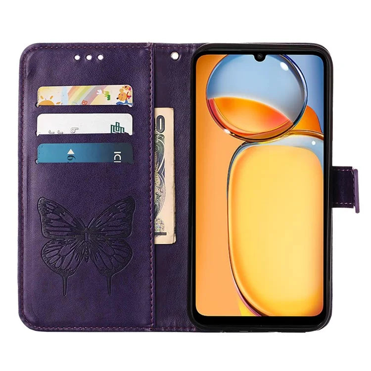 YB Imprinting Series-4 For Xiaomi Redmi 13C 4G / Poco C65 4G Case Butterfly Leather Cover with Strap