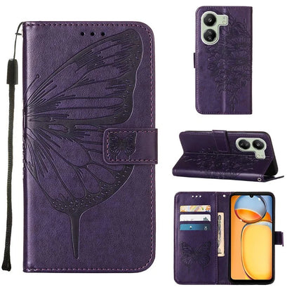 YB Imprinting Series-4 For Xiaomi Redmi 13C 4G / Poco C65 4G Case Butterfly Leather Cover with Strap