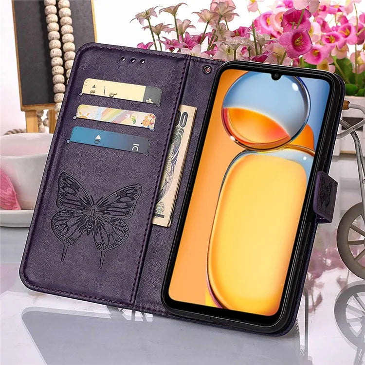 YB Imprinting Series-4 For Xiaomi Redmi 13C 4G / Poco C65 4G Case Butterfly Leather Cover with Strap