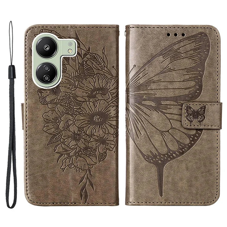 YB Imprinting Series-4 For Xiaomi Redmi 13C 4G / Poco C65 4G Case Butterfly Leather Cover with Strap