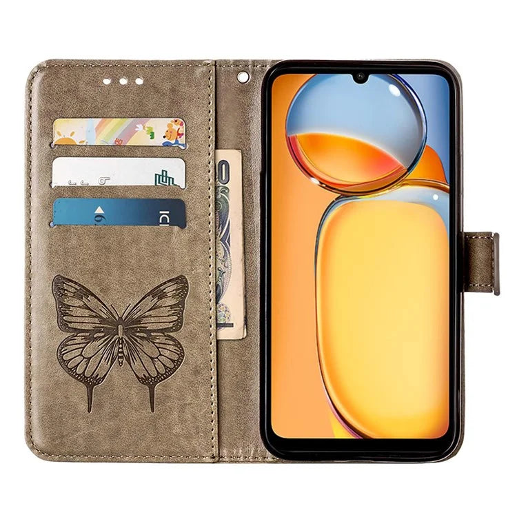 YB Imprinting Series-4 For Xiaomi Redmi 13C 4G / Poco C65 4G Case Butterfly Leather Cover with Strap