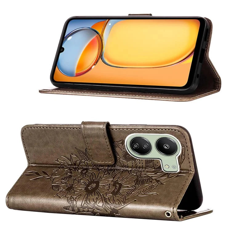 YB Imprinting Series-4 For Xiaomi Redmi 13C 4G / Poco C65 4G Case Butterfly Leather Cover with Strap
