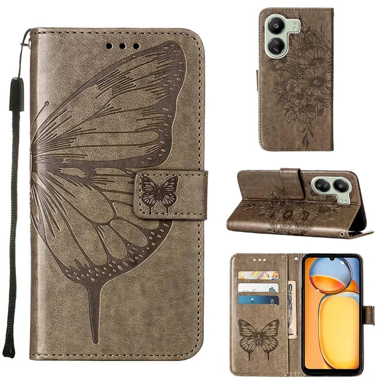YB Imprinting Series-4 For Xiaomi Redmi 13C 4G / Poco C65 4G Case Butterfly Leather Cover with Strap
