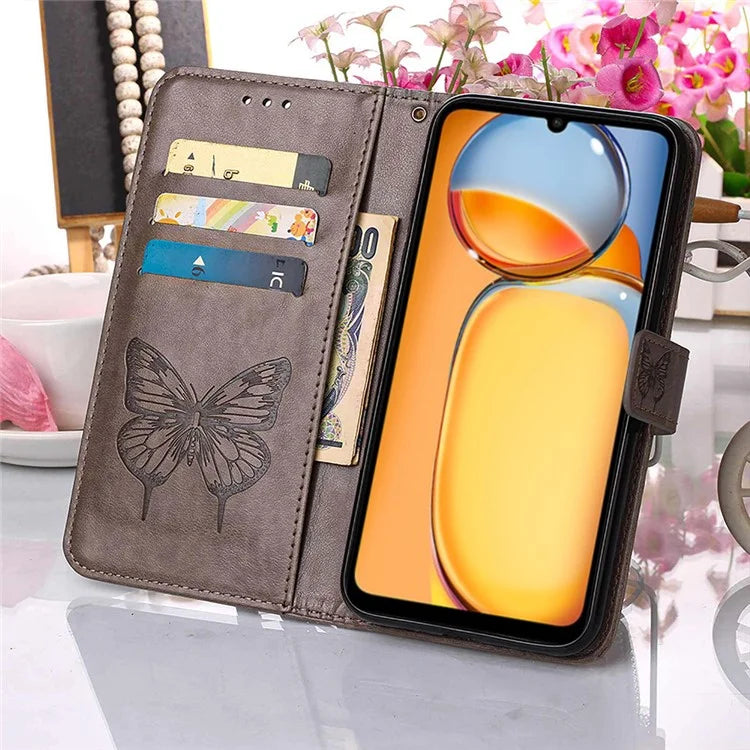 YB Imprinting Series-4 For Xiaomi Redmi 13C 4G / Poco C65 4G Case Butterfly Leather Cover with Strap