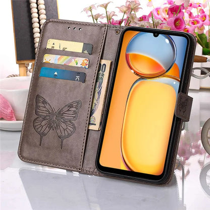 YB Imprinting Series-4 For Xiaomi Redmi 13C 4G / Poco C65 4G Case Butterfly Leather Cover with Strap
