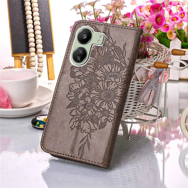 YB Imprinting Series-4 For Xiaomi Redmi 13C 4G / Poco C65 4G Case Butterfly Leather Cover with Strap