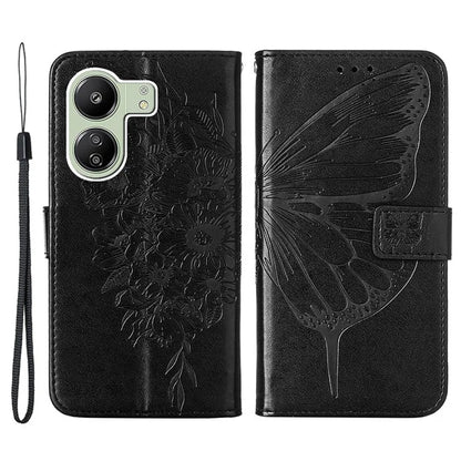 YB Imprinting Series-4 For Xiaomi Redmi 13C 4G / Poco C65 4G Case Butterfly Leather Cover with Strap