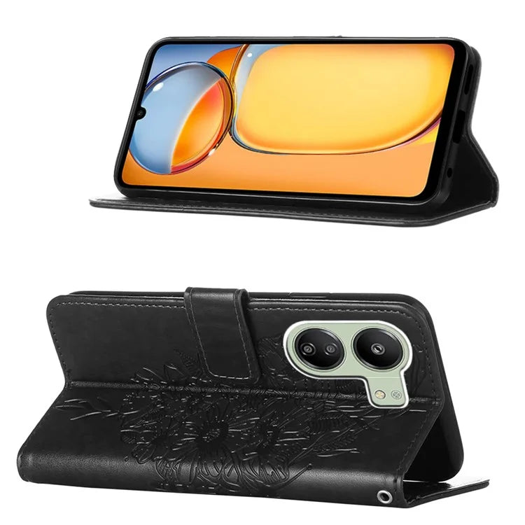 YB Imprinting Series-4 For Xiaomi Redmi 13C 4G / Poco C65 4G Case Butterfly Leather Cover with Strap