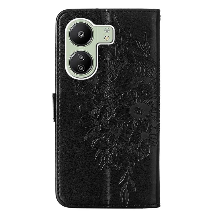 YB Imprinting Series-4 For Xiaomi Redmi 13C 4G / Poco C65 4G Case Butterfly Leather Cover with Strap