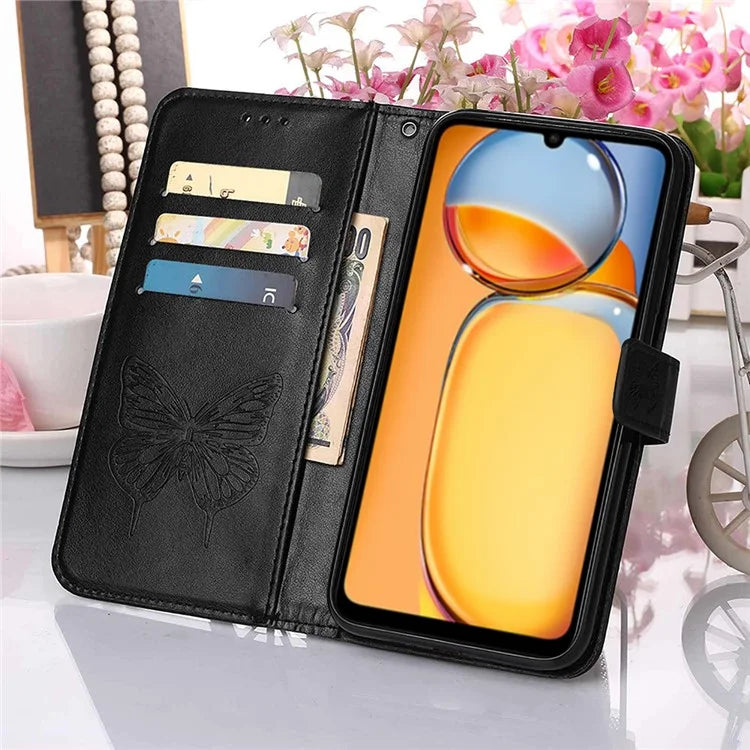 YB Imprinting Series-4 For Xiaomi Redmi 13C 4G / Poco C65 4G Case Butterfly Leather Cover with Strap