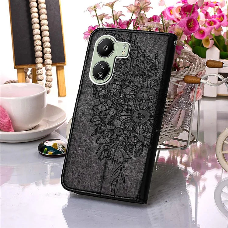 YB Imprinting Series-4 For Xiaomi Redmi 13C 4G / Poco C65 4G Case Butterfly Leather Cover with Strap