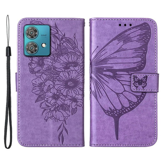 YB Imprinting Series-4 For Motorola Edge 40 Neo 5G Case Wallet Stand Cover Butterfly Pattern