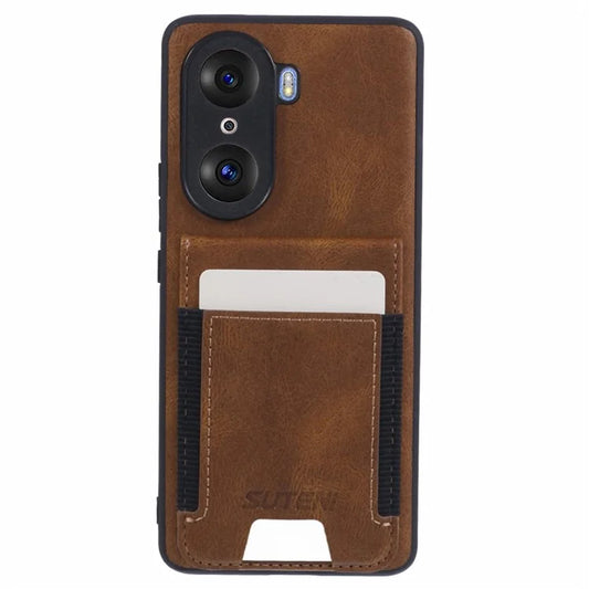 SUTENI H03 For Honor 60 Pro Phone Card Case Kickstand Leather Coated TPU Cover