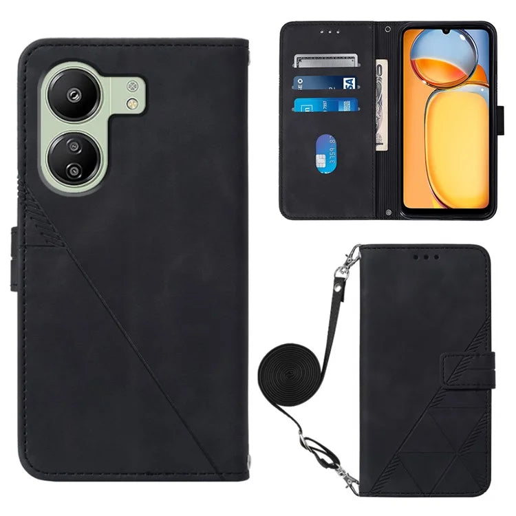 YB Imprinting Series-2 for Xiaomi Redmi 13C 4G / Poco C65 4G Wallet Case with Shoulder Strap