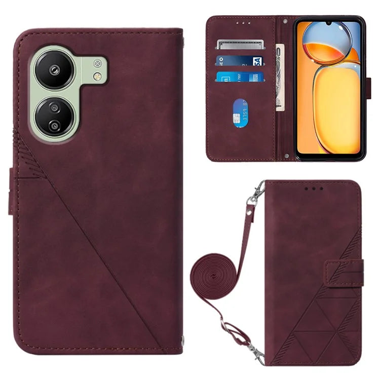 YB Imprinting Series-2 for Xiaomi Redmi 13C 4G / Poco C65 4G Wallet Case with Shoulder Strap