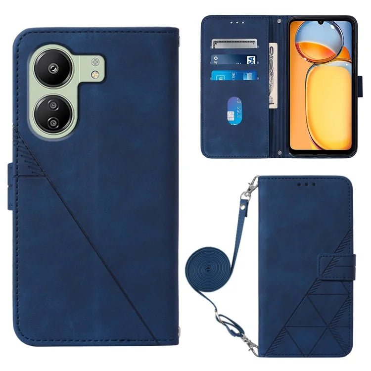 YB Imprinting Series-2 for Xiaomi Redmi 13C 4G / Poco C65 4G Wallet Case with Shoulder Strap