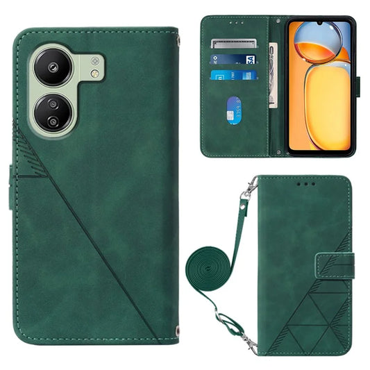 YB Imprinting Series-2 for Xiaomi Redmi 13C 4G / Poco C65 4G Wallet Case with Shoulder Strapish Green