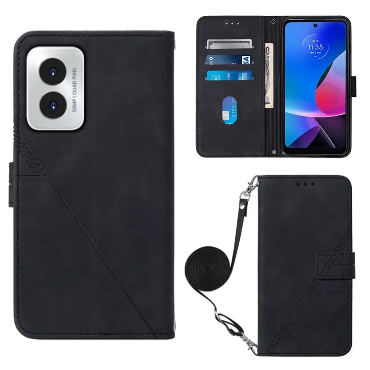 YB Imprinting Series-2 for Motorola Moto G Play (2024) 4G Leather Case Crossbody Wallet Cover