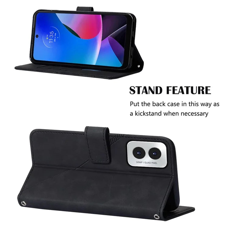 YB Imprinting Series-2 for Motorola Moto G Play (2024) 4G Leather Case Crossbody Wallet Cover