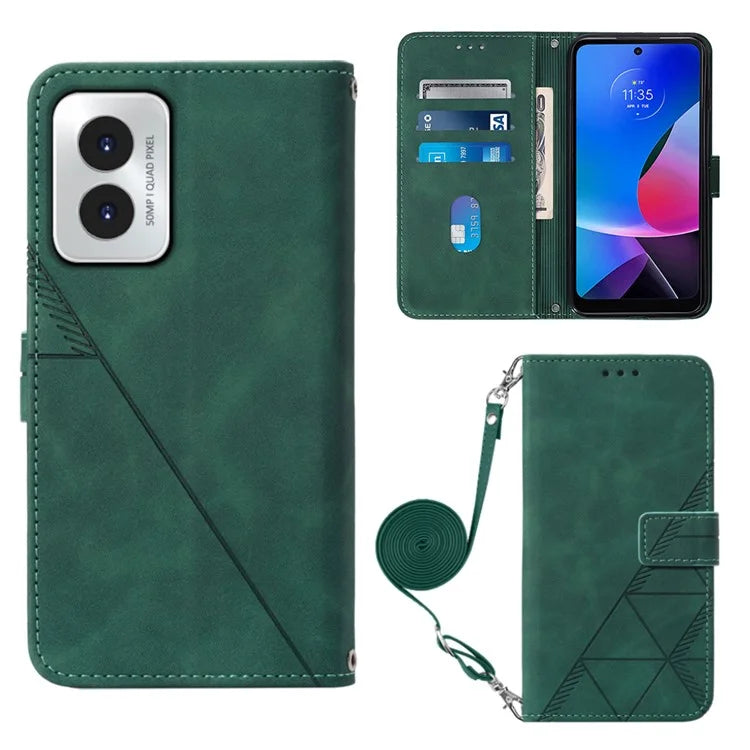 YB Imprinting Series-2 for Motorola Moto G Play (2024) 4G Leather Case Crossbody Wallet Coverish Green