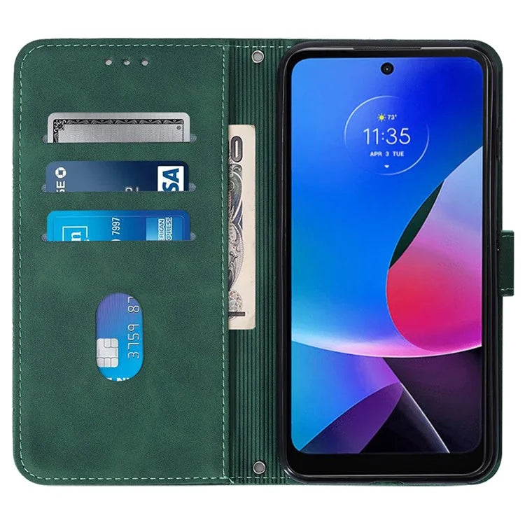 YB Imprinting Series-2 for Motorola Moto G Play (2024) 4G Leather Case Crossbody Wallet Coverish Green