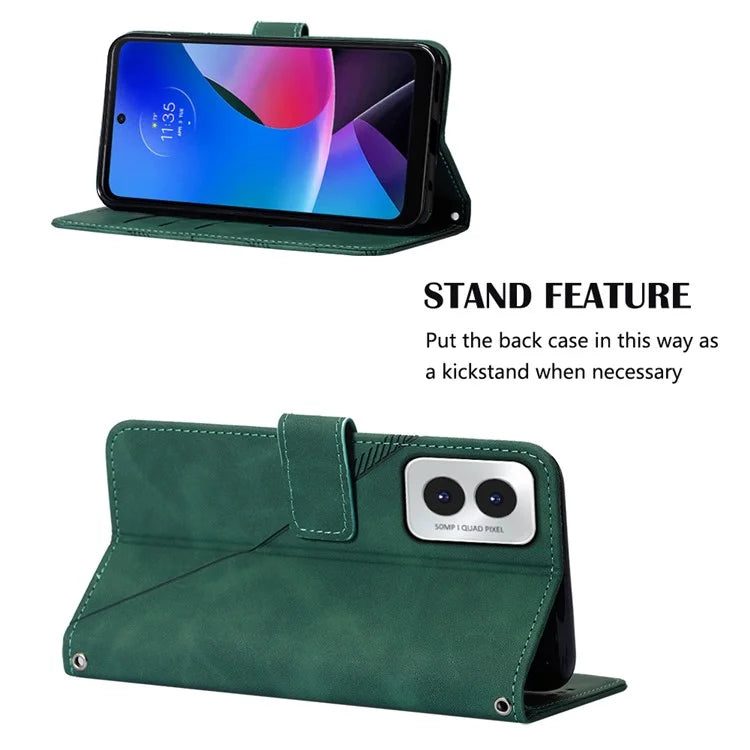 YB Imprinting Series-2 for Motorola Moto G Play (2024) 4G Leather Case Crossbody Wallet Coverish Green