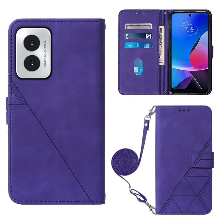 YB Imprinting Series-2 for Motorola Moto G Play (2024) 4G Leather Case Crossbody Wallet Cover
